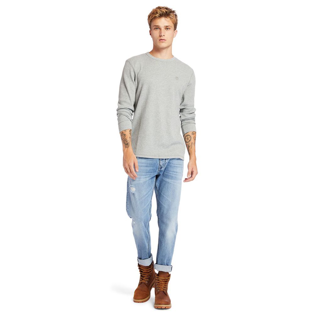 Timberland Mens Shirts Wharf River Waffle-Knit Crewneck - Grey - India UY8473621